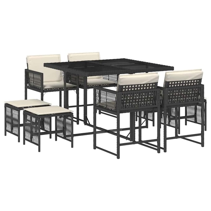 vidaXL - 9-delige - Tuinset - poly - rattan - zwart