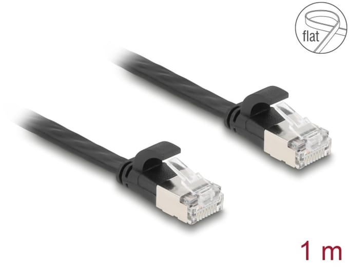 Delock RJ45 Flat Patch Cable plug to plug Cat.6A 1 m black