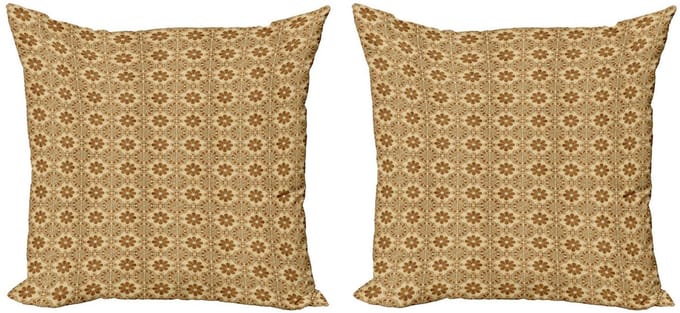 ABAKUHAUS Retro Kussenhoes – Set van 2 kussenhoezen van 45x45 cm – Microfiber – Tan & Caramel