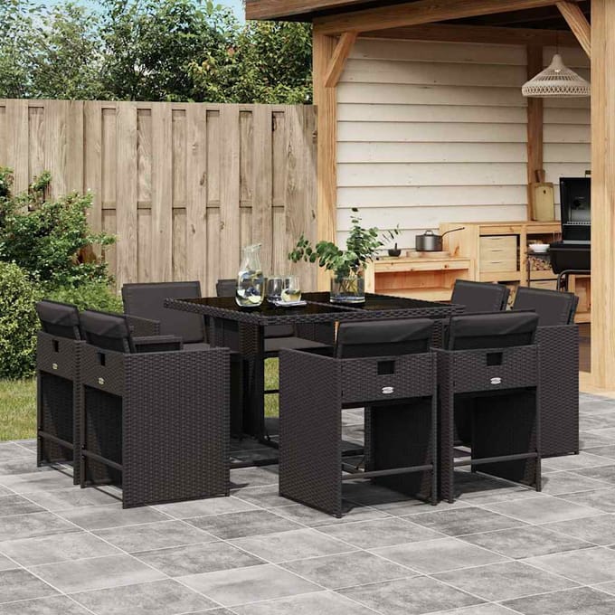 vidaXL - 9-delige - Tuinset - poly - rattan - zwart