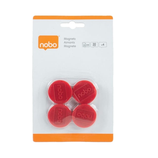 Nobo Whiteboard Magneten ⌀30mm - 4 Stuks - Rood