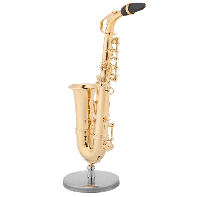 Miniatuur Altsaxofoon Replica met Standaard en Koffer Verguld Instrument Model Ornamenten beige