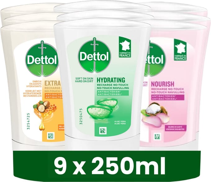 Dettol No-Touch Navulling - Aloe Vera - Extra Care Honey & Sheabutter - Sheabutter - 250ML x 9