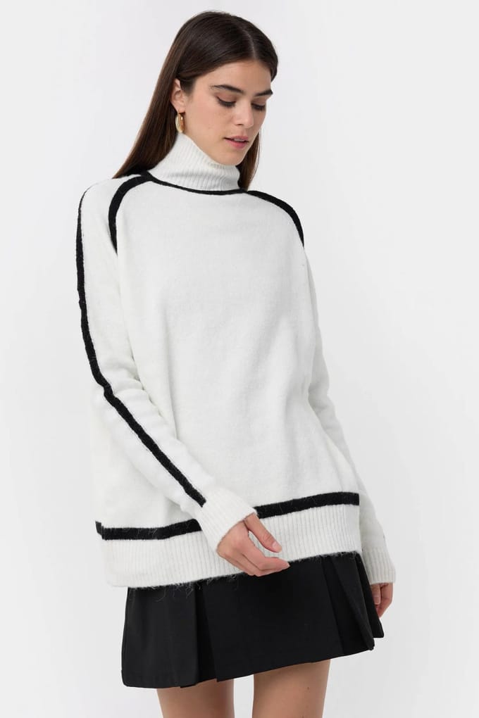 Oversized Gebreide Trui met Contrasterend Detail