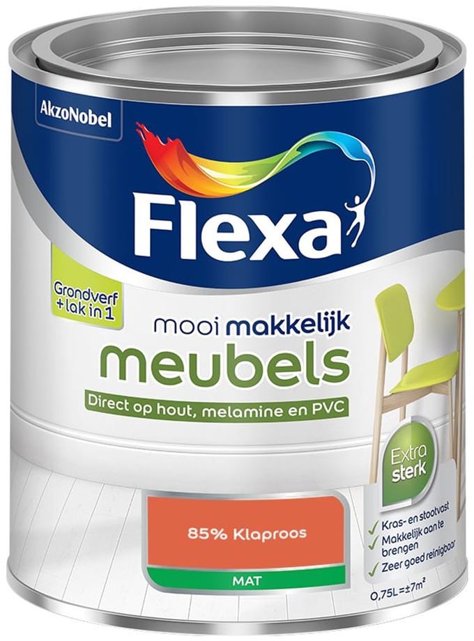 Flexa - Mooi Makkelijk Meubels Mat - 85% Klaproos - Mengverf - 750 Ml