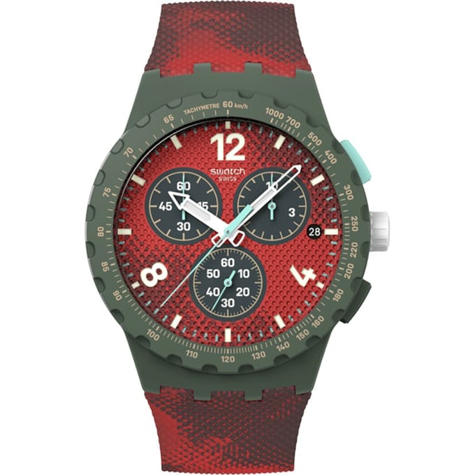 Swatch NEW CHRONO PLASTIC CRIMSON FOLIAGE Rode Polshorloge, SUSG410, Unisex, gray