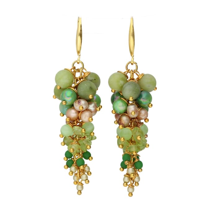 Bela Donaco - Oorbellen Wrap Wire - Peridot - Parels - Tsjechisch Glas - 24K Verguld Sterling Zilver