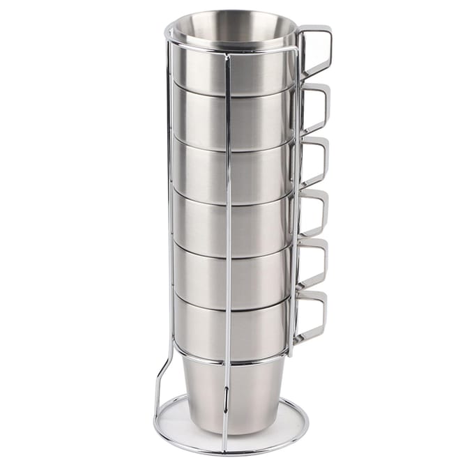 RVS Water Koffiekop Set Warmtegeïsoleerd Anti-Verbranding met Kopjeshouder Standaard white