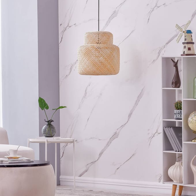 Lindby - hanglamp - 1licht - Bamboe, plastic - H: 42 cm - E27 - licht hout, zwart