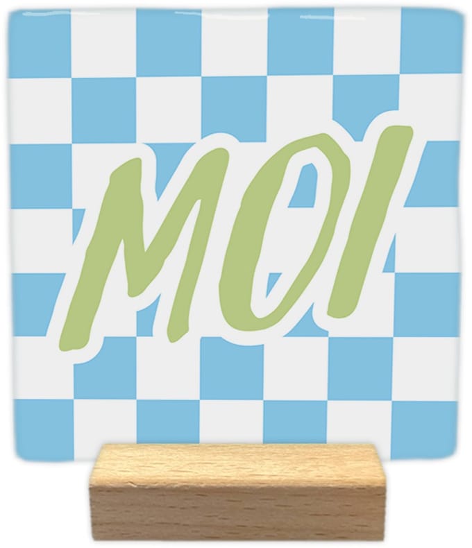 Moi - Keramische decoratie tegel - incl. houten presenteerblok