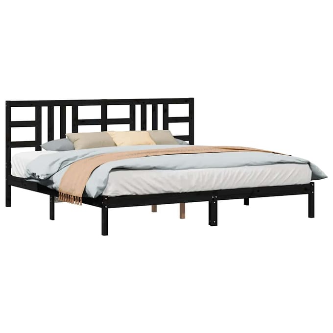 vidaXL - Bedframe - massief - hout - zwart - 200x200 - cm