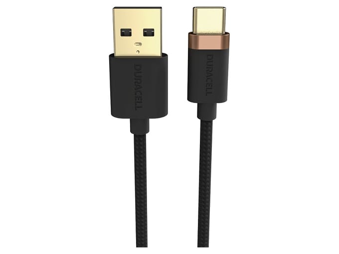 Duracell Toughened Kevlar MFi USB-A naar USB-C Kabel 2 Meter 3A Zwart Zwart