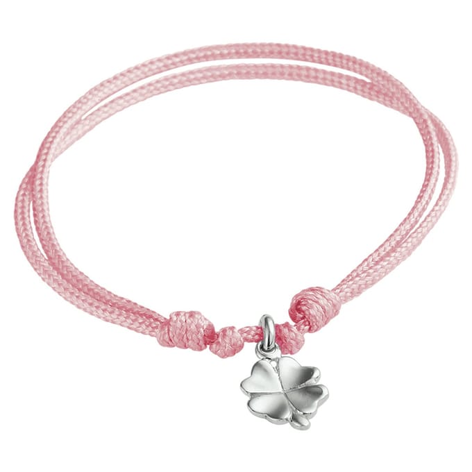 Klavertje 4 zilver armband roze nylon