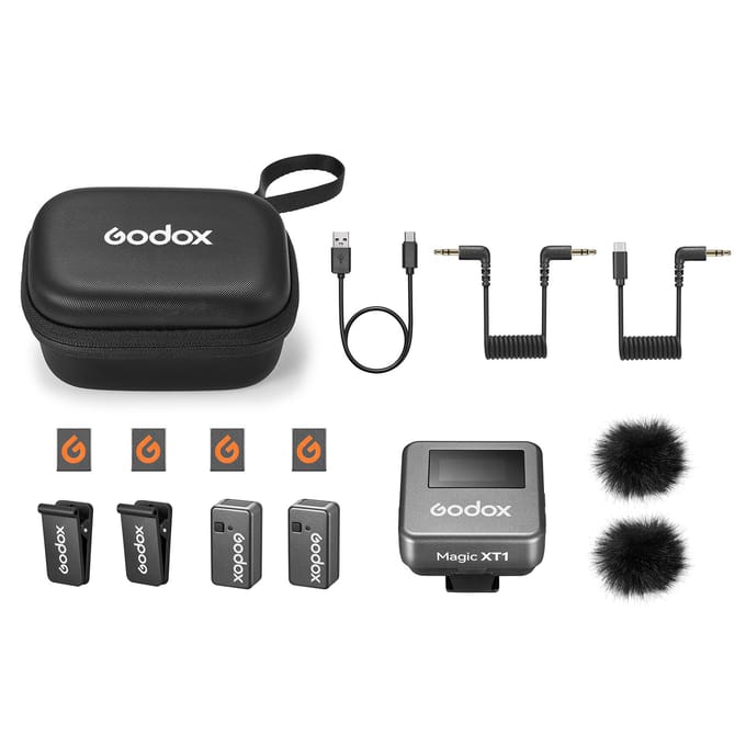 Godox Magic XT1 One-Trigger-Two 2.4G Draadloos Microfoonsysteem Magnetische Clip-on Microfoons zwart