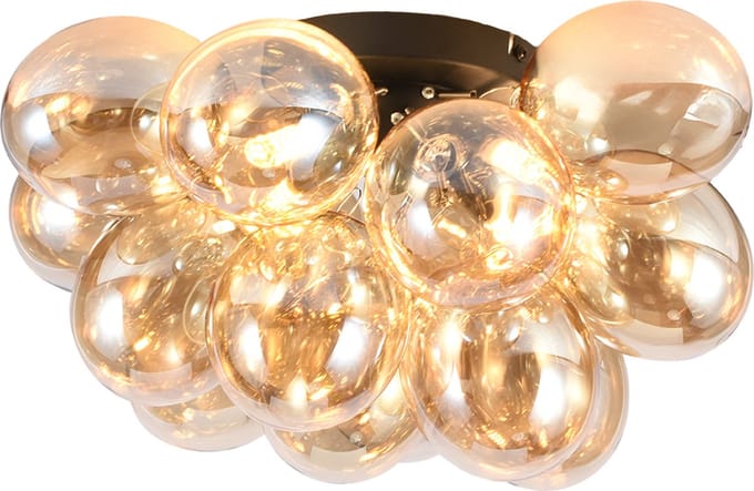 Olucia - CYRIL - Plafondlamp - Amber / Zwart - Vorm: Rond