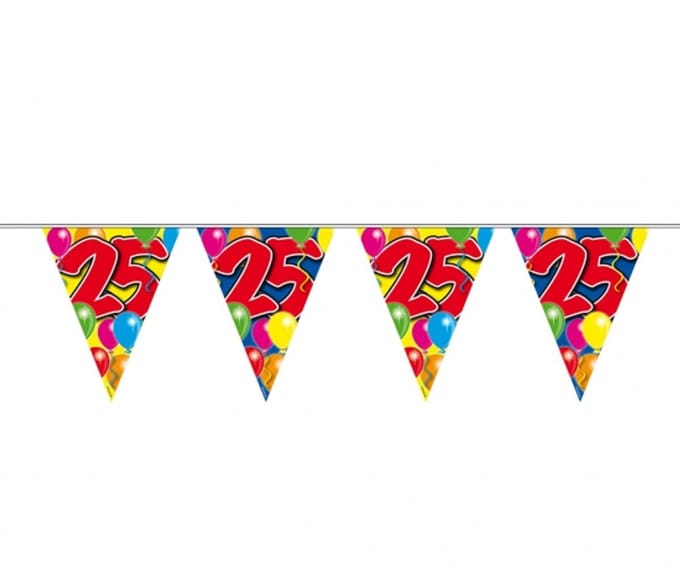 Versiering - 3x - vlaggenlijn/vlaggetjes/slinger - 25 jaar - thema - 10 meter