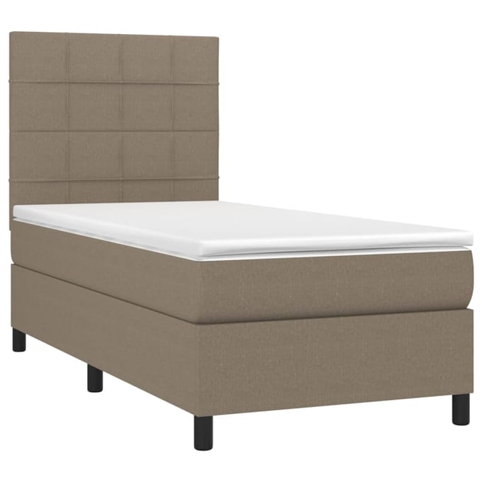 vidaXL - Boxspring - met - matras - en - LED - stof - taupe - 90x190 - cm
