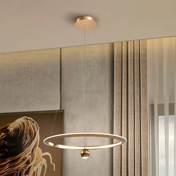 Schuller Valencia LED hanglamp Orane goudkleurig, in hoogte verstelbaar, Ø 60 cm