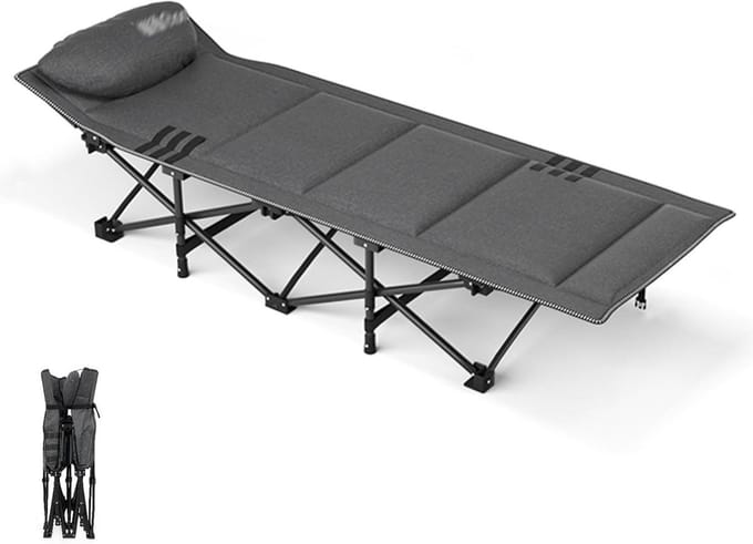 Opvouwbaar campingbed - Draagbaar bed - Buiten ontspannen - Stevige stalen constructie - 190x71x36cm - Zwart