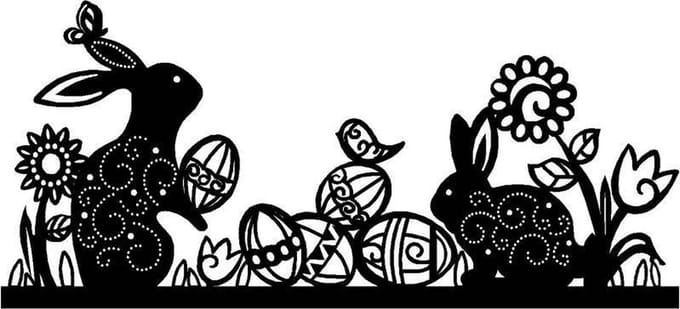 Pasen - Paas - Lente - Raamsticker - Paashazen met eieren - 20x9.5cm - witte achtergrond
