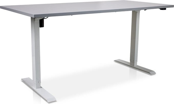 Zit-sta bureau elektrisch verstelbaar - MRC EASY | 160 x 80 cm | inclusief stekkerdoos en kabelklemmen | frame wit - blad grijs