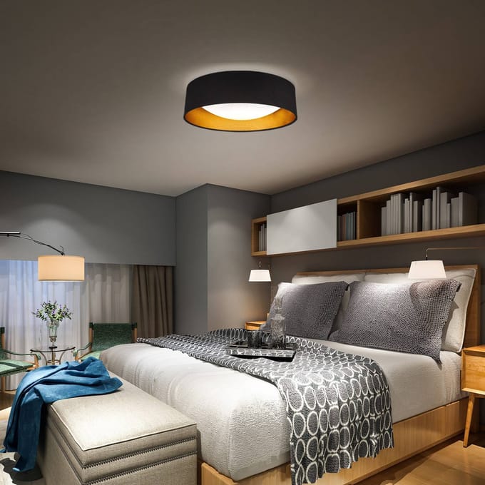 B.K. Licht LED plafondlamp Kari, zwart/goud, textiel, 4.000 K