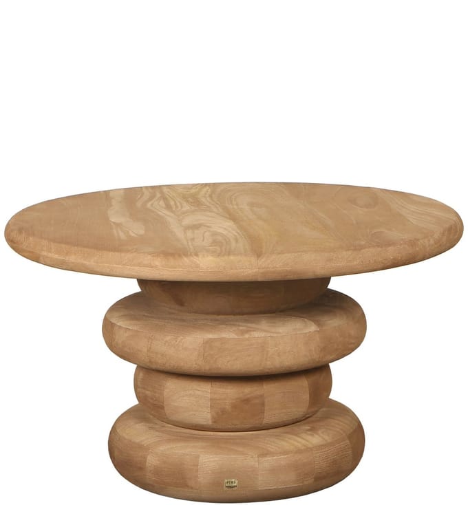 PTMD Keven Natural Mango Wood Ribbed Coffee Table Round