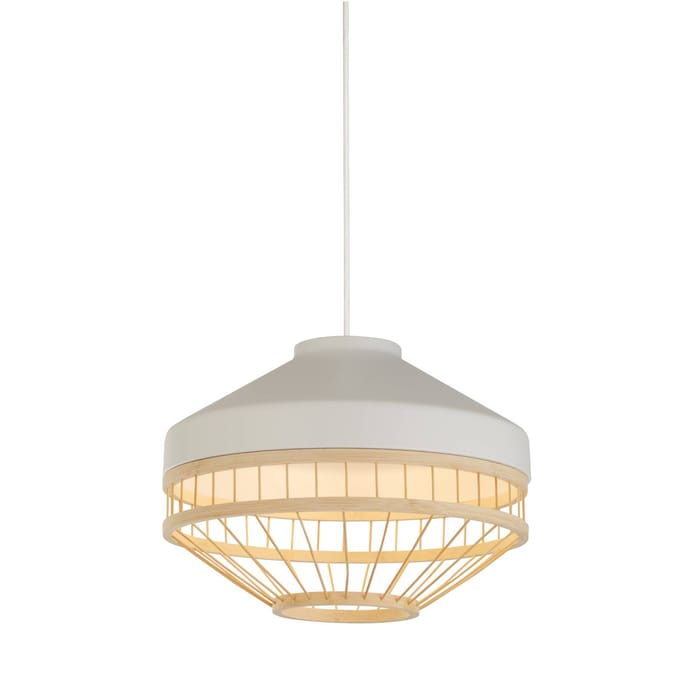 Searchlight Hanglamp Lanya, wit, staal/bamboe, Ø 30 cm, E27