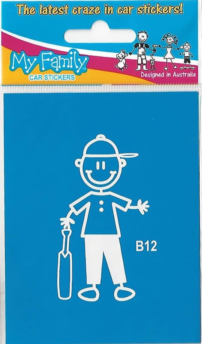 Jongen cricket - autosticker - wit - 7,5 cm