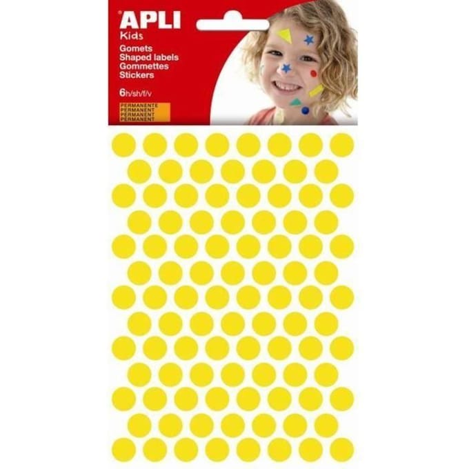 Pochette de gommettes - APLI - 528 - Jaune - Ø 10,5 mm - 6 feuilles - Adhésif permanent