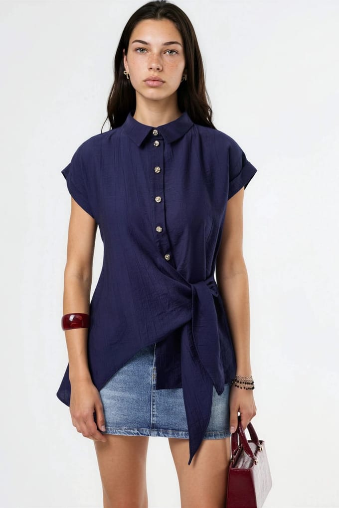 Textured Woven Blouse met Strik Detail