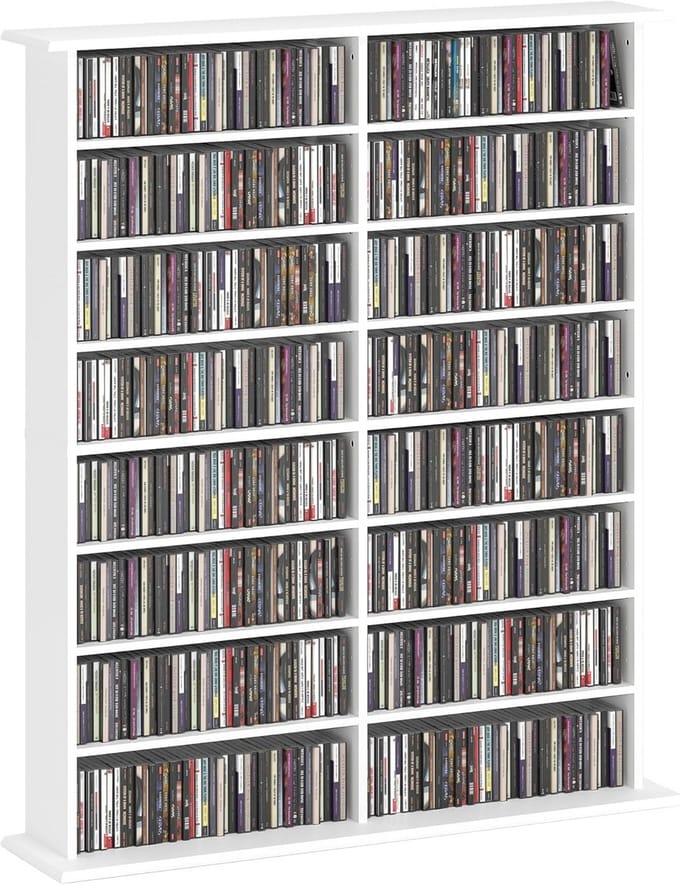 Multimedia Opbergkast - Media Meubel - Collectie Opslag - Verstelbare Planken - 720 CD Capaciteit - Wit