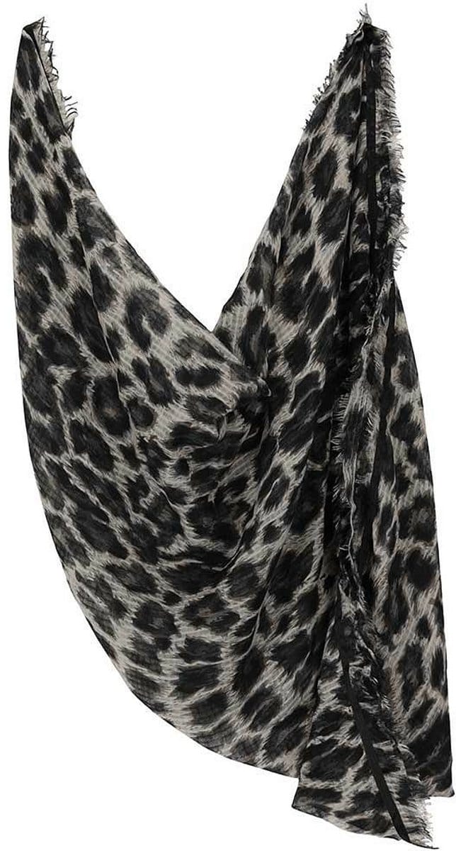 Sarlini Dames Sjaal extra breed - Leopard - grijs - 200 x 60 cm - luipaardprint/panterprint