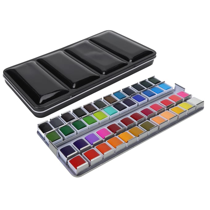 Aquarelverf Draagbaar Heldere Kleur Aquarel Pigment Set Verfbenodigdheden met Doos 48 Kleuren white