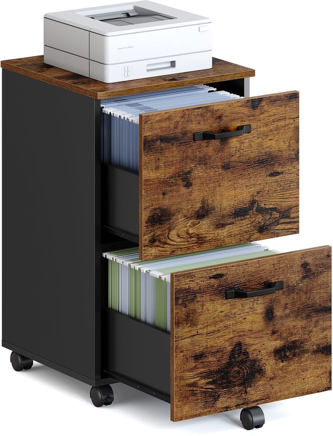 VASAGLE - Archiefkast - Rollcontainer met 2 Lades - Met Wielen - Voor A4 Hangmappen