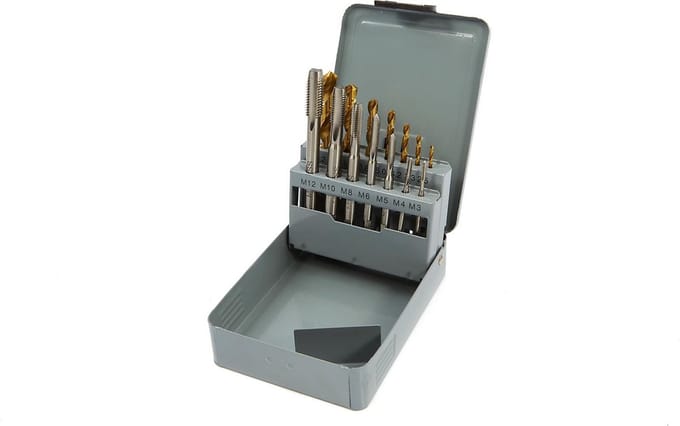 HBM 7 Delige Tin Gecoate Machinetapset M3-12 Inclusief Bijpassende Boren