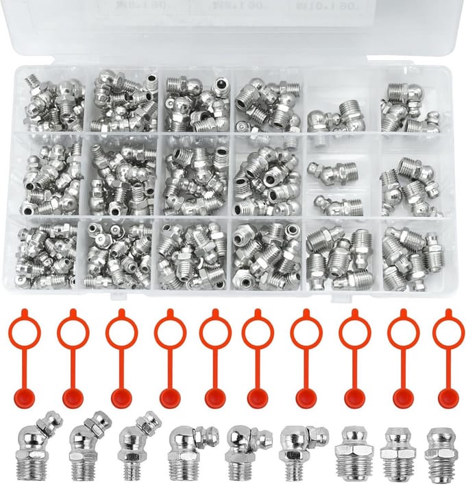 Assortiment Smeernippels M6 M8 M10 Hoek & Recht met Opbergdoos