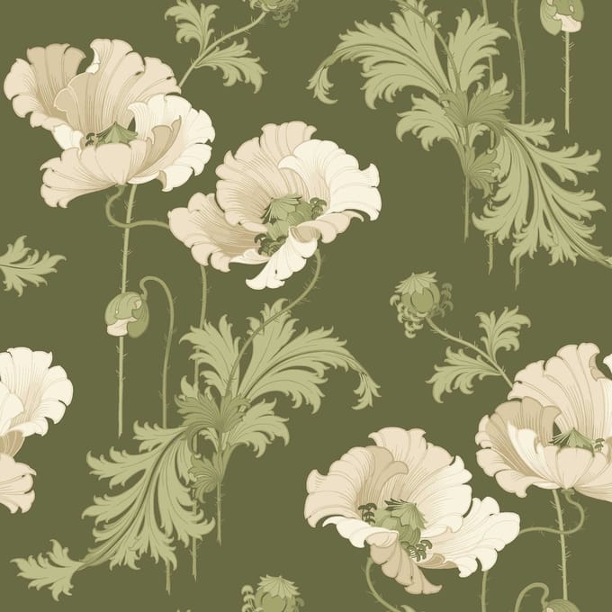 Boråstapeter Vliesbehang 8091 - Anno II - Bloemen Groen - 53cm x 10.05m