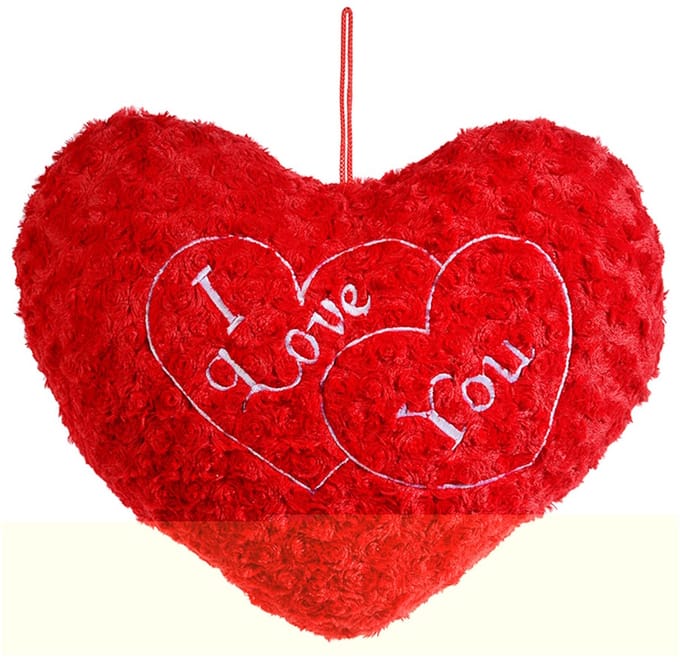 Valentijn Hartkussen – Pluche Hartvormig Kussen met “I Love You” Tekst – Rood