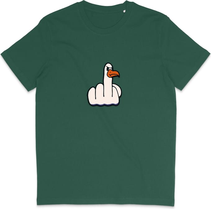 Grappig Heren en Dames T Shirt - Middelvinger Vogel - Groen - L