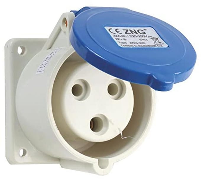 CEE Contactdoos - Industriële Socket - Paneel Montage - Scharnierend Deksel - 32A 230V - Blauw