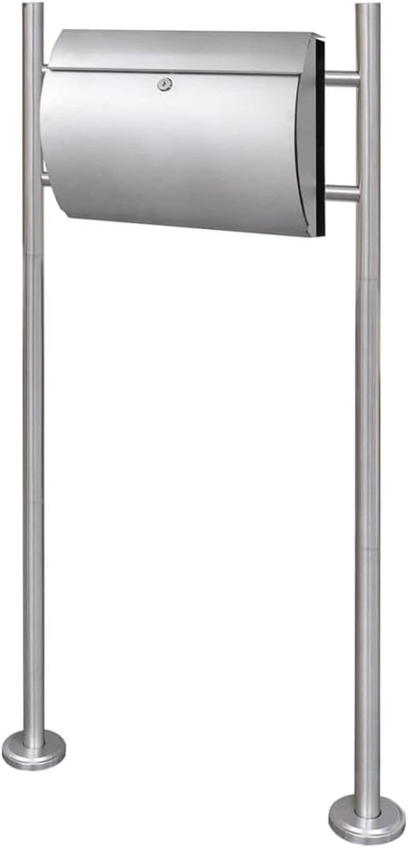 Brievenbus op standaard - Postbox RVS - Post ontvangen - Inclusief krantenhouder - 375 cm - Zilverkleurig