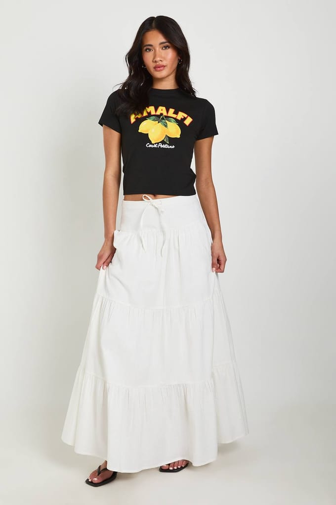 boohoo Dames Gelaagde Maxi Rok In Linnenlook | Ecru | Maat: 42