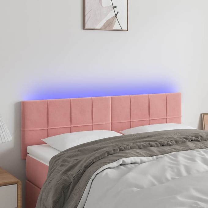 vidaXL - Hoofdbord - LED - 144x5x78/88 - cm - fluweel - roze