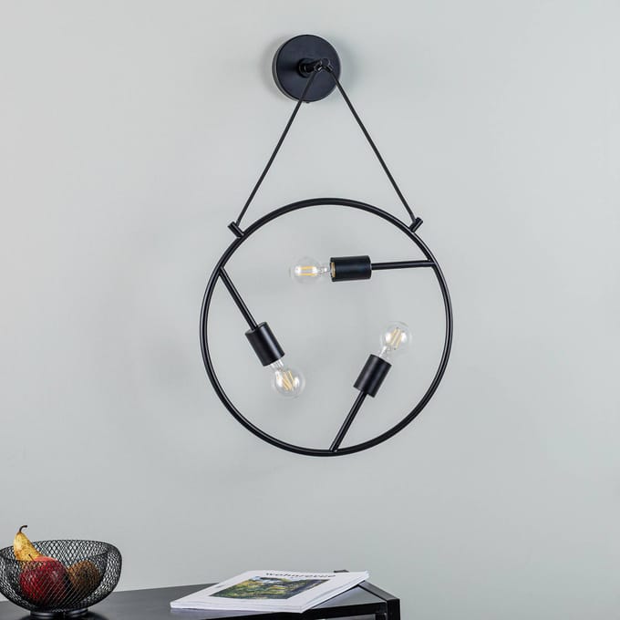 Lucande - Wandlamp design - 3lichts - Staal - H: 65.5 cm - E27 - zwart