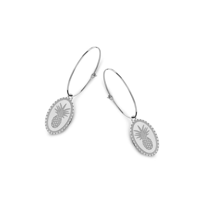 CO88 Collection Celestial 8CE-70043 Stalen Oorringen - Ovaal 25 mm - Ananas - Zilverkleurig