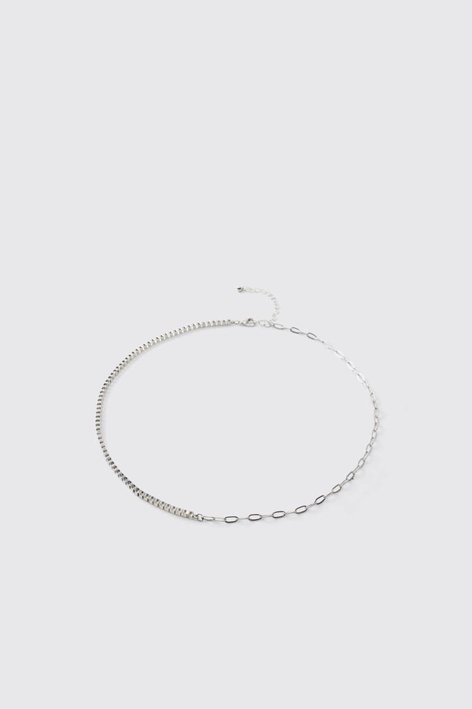 Mixed Spliced Chain Silver Necklace