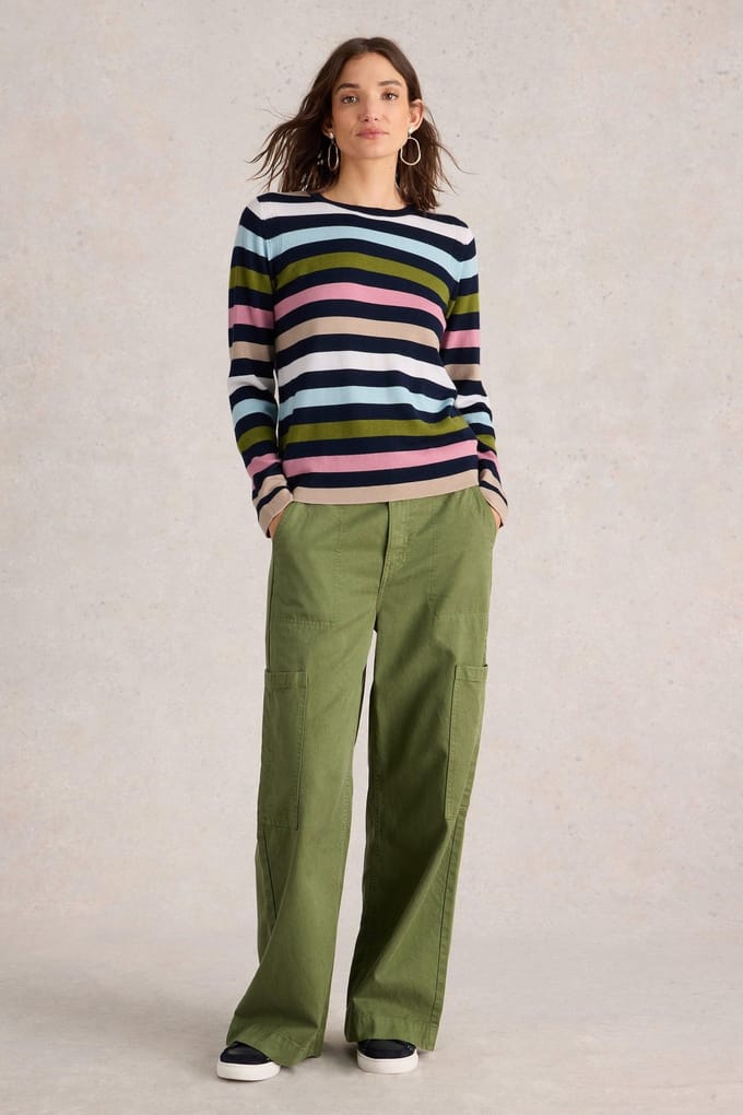 White Stuff Multi Stripe Crew Merino Navy Multi Taglia: 22 | Maglioni a maglia Outlet | Donna | Blu