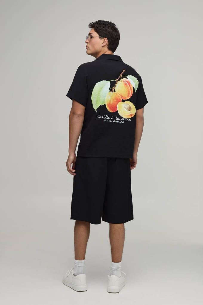 Regular Fit Overhemd Met Korte Mouwen En Fruitprint Op De Rug | Black | Size Medium