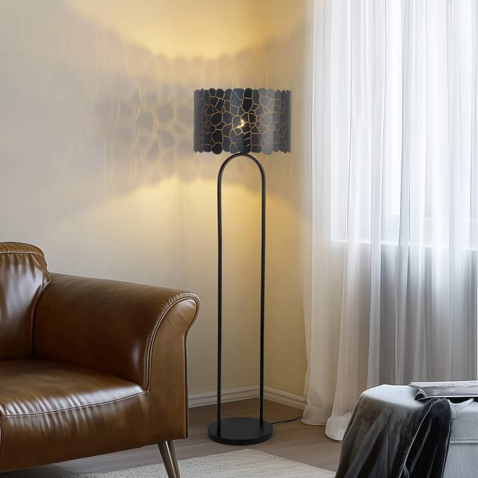 Lindby - vloerlamp - 1licht - Metaal - H: 143.5 cm - E27 - zwart, goud